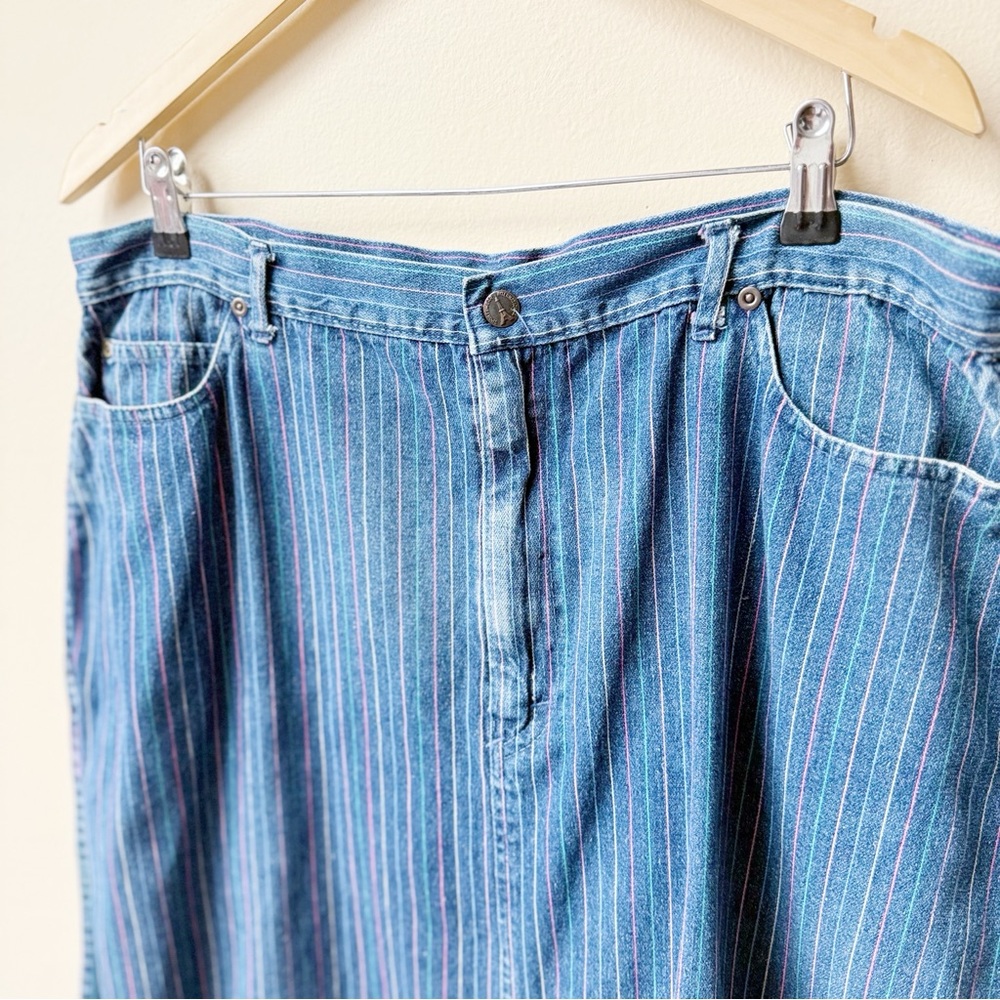 90s Multicolor Stripes Denim Blue Vintage Skirt size XL - Picture 3 of 5